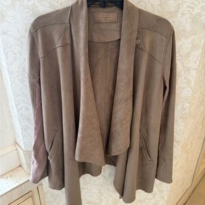 Blank NYC Taupe Suede Draped Open-Front Jacket